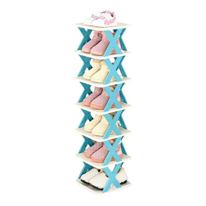 6/7 Tier Shoe Rack Space Saving Small Shoe Cabinet Storage Shelf Organizer - Blue-6 Layer - Mekamart Australia