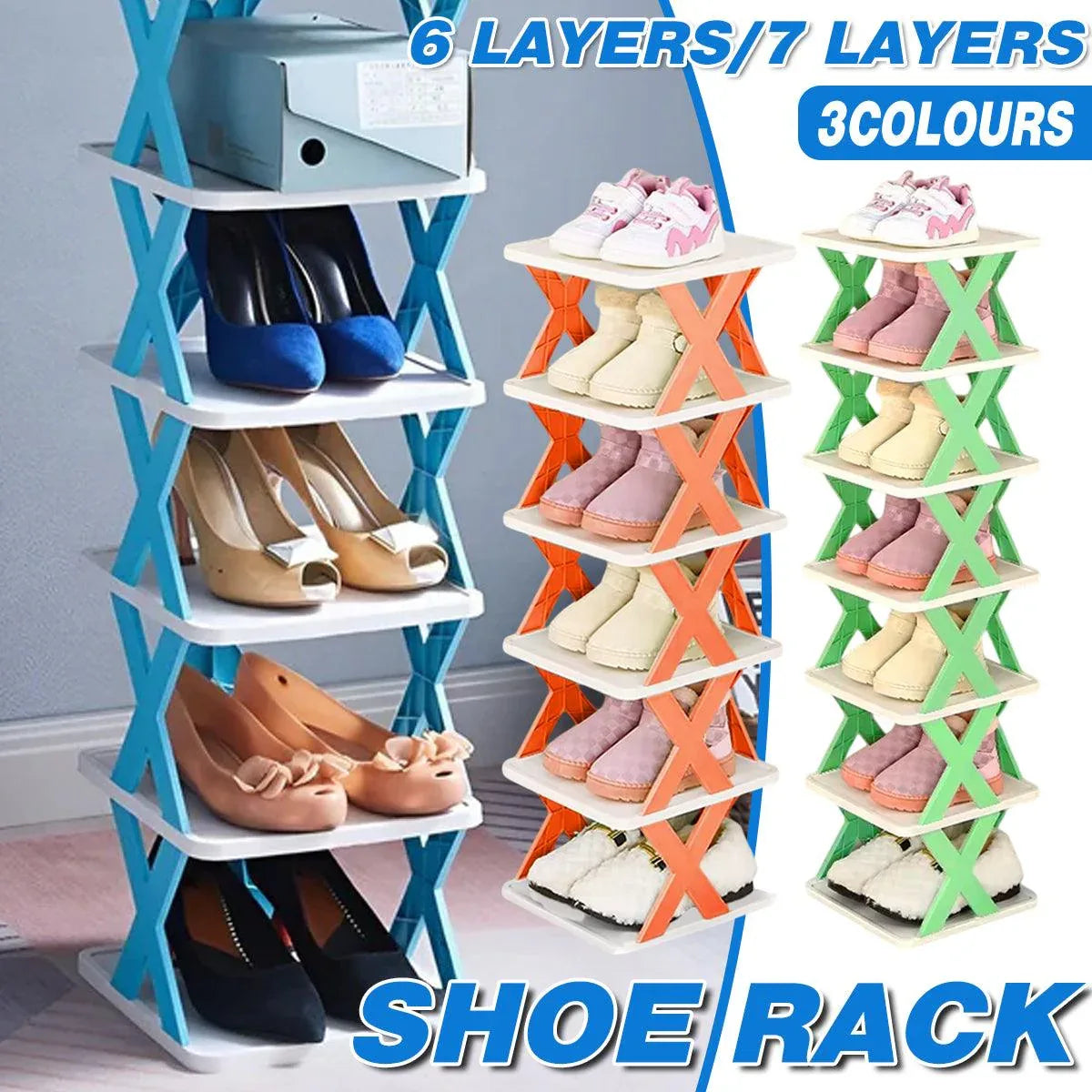6/7 Tier Shoe Rack Space Saving Small Shoe Cabinet Storage Shelf Organizer - Orange-7 Layer - Mekamart Australia