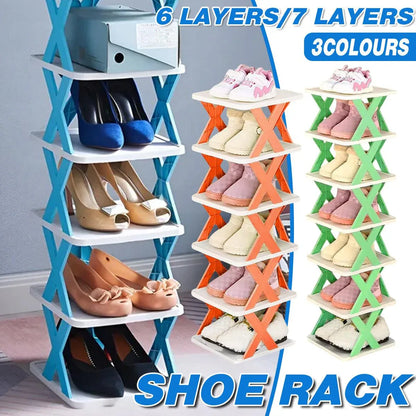 6/7 Tier Shoe Rack Space Saving Small Shoe Cabinet Storage Shelf Organizer - Orange-7 Layer - Mekamart Australia