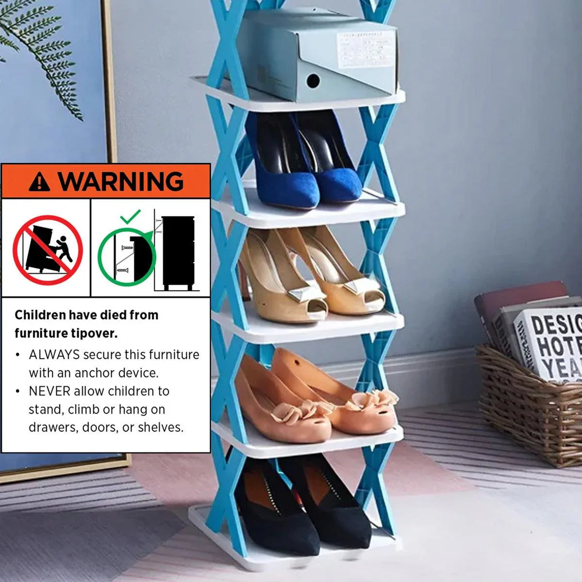6/7 Tier Shoe Rack Space Saving Small Shoe Cabinet Storage Shelf Organizer - Orange-7 Layer - Mekamart Australia