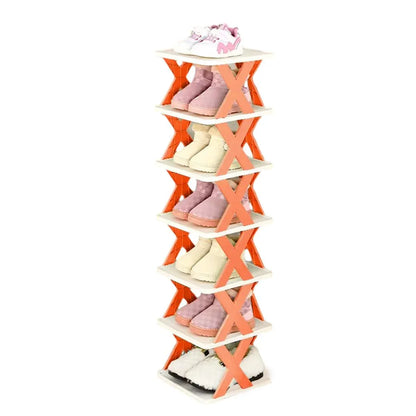 6/7 Tier Shoe Rack Space Saving Small Shoe Cabinet Storage Shelf Organizer - Orange-7 Layer - Mekamart Australia