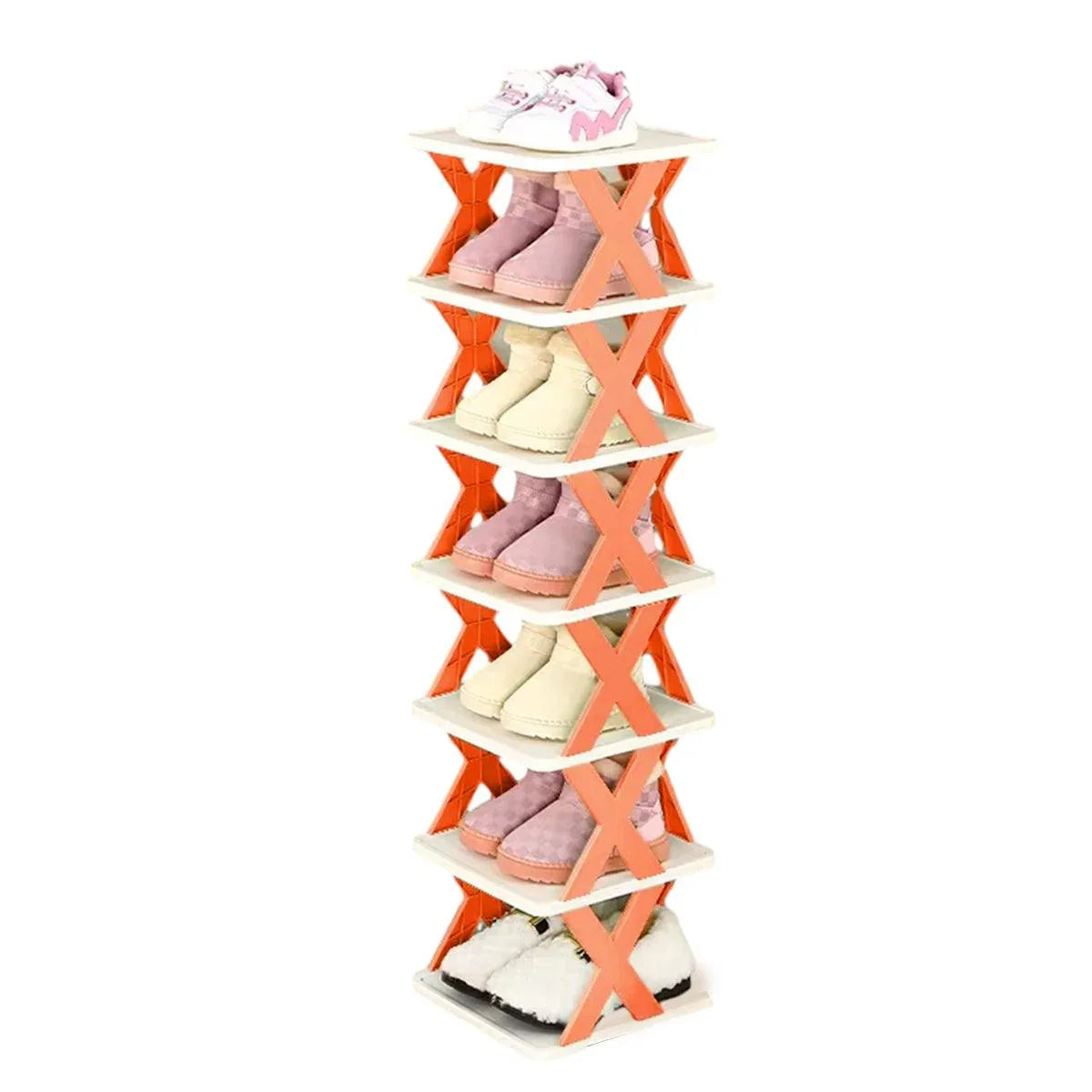 6/7 Tier Shoe Rack Space Saving Small Shoe Cabinet Storage Shelf Organizer - Orange-7 Layer - Mekamart Australia