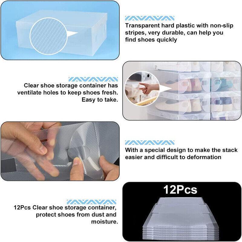 20x Clear Shoe Storage Box Foldable Stackable Plastic Shoe Boxes - Mekamart Australia