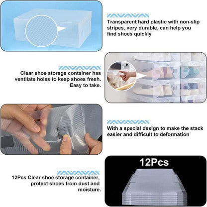 20x Clear Shoe Storage Box Foldable Stackable Plastic Shoe Boxes - Mekamart Australia