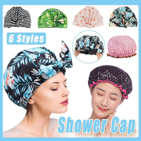 Woman Shower Cap Reusable Long Hair Large Turban Bathroom Waterproof Hair Cap - Streak - Mekamart Australia