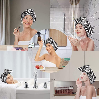 Woman Shower Cap Reusable Long Hair Large Turban Bathroom Waterproof Hair Cap - Streak - Mekamart Australia