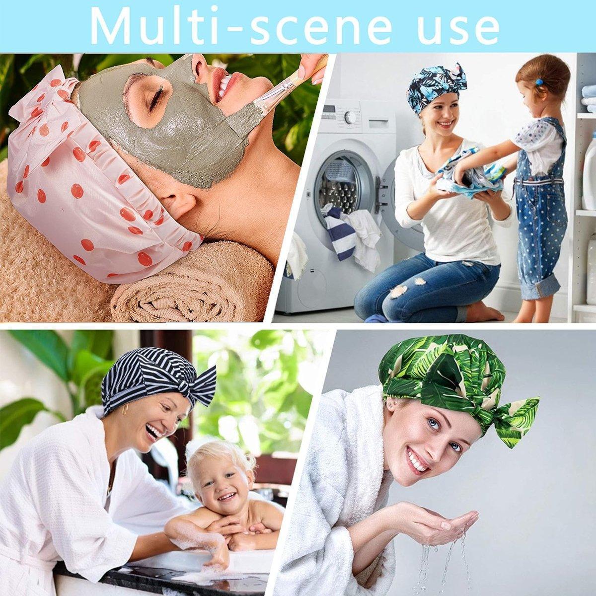 Woman Shower Cap Reusable Long Hair Large Turban Bathroom Waterproof Hair Cap - Streak - Mekamart Australia