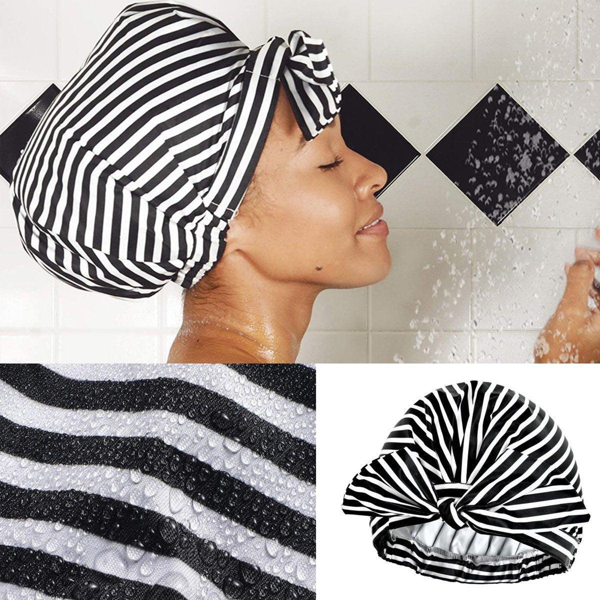 Woman Shower Cap Reusable Long Hair Large Turban Bathroom Waterproof Hair Cap - Streak - Mekamart Australia
