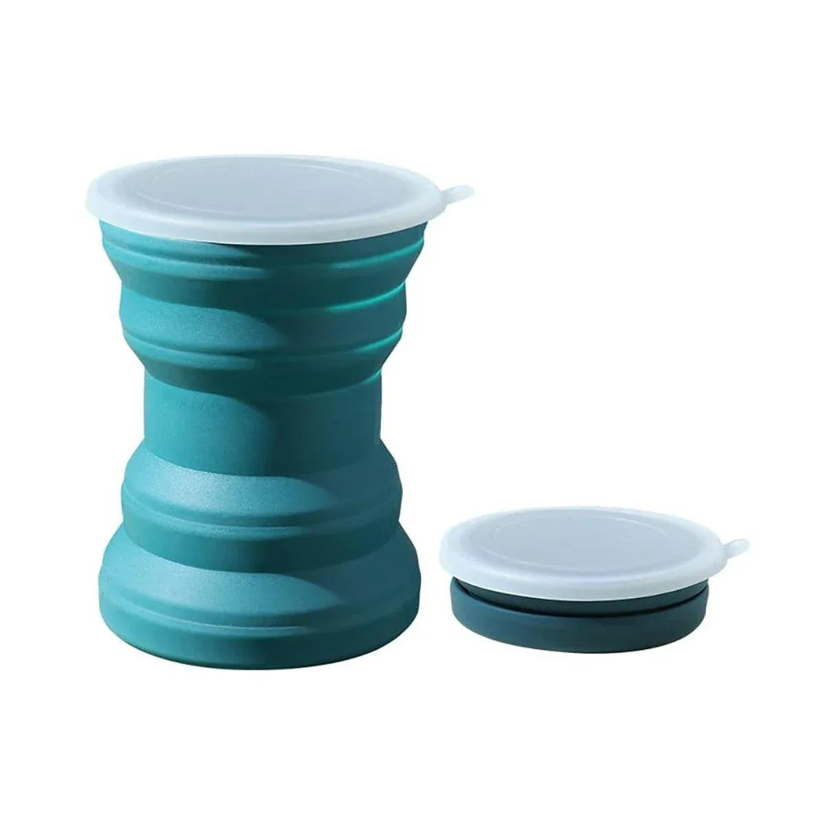Silicone Folding Travel Mug Portable Retractable Collapsible Mug Outdoor Camping - Grey Lake Blue - Mekamart Australia