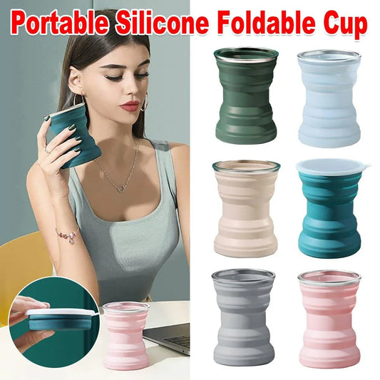 Silicone Folding Travel Mug Portable Retractable Collapsible Mug Outdoor Camping - Sakura Pink - Mekamart Australia