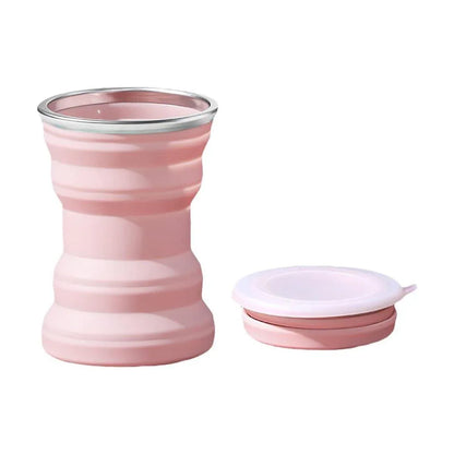 Silicone Folding Travel Mug Portable Retractable Collapsible Mug Outdoor Camping - Sakura Pink - Mekamart Australia