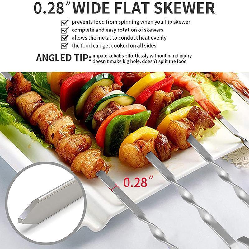 14 Pack Kabob Skewers Premium Flat Metal BBQ Barbecue Skewer Long Stainless - Mekamart Australia
