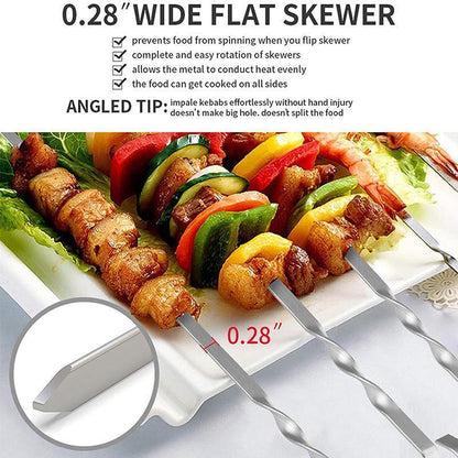14 Pack Kabob Skewers Premium Flat Metal BBQ Barbecue Skewer Long Stainless - Mekamart Australia