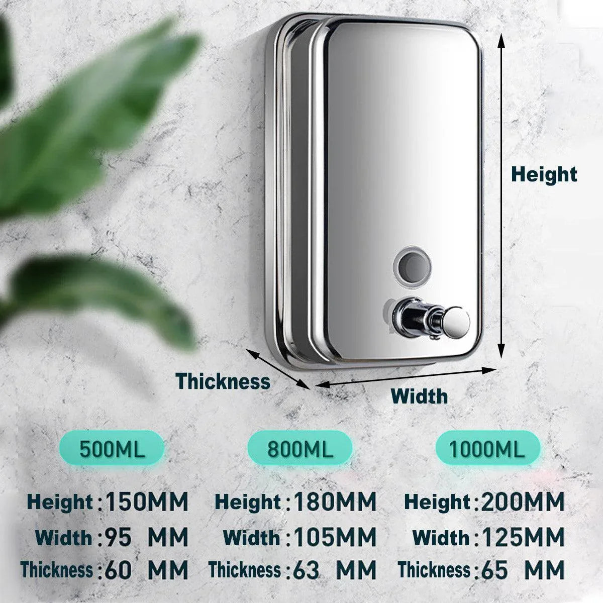 Stainless Steel Wall Mounted Soap Dispenser Hotel Bathroom Sanitizer Bottle - 800ML - Mekamart Australia