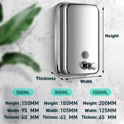 Stainless Steel Wall Mounted Soap Dispenser Hotel Bathroom Sanitizer Bottle - 800ML - Mekamart Australia