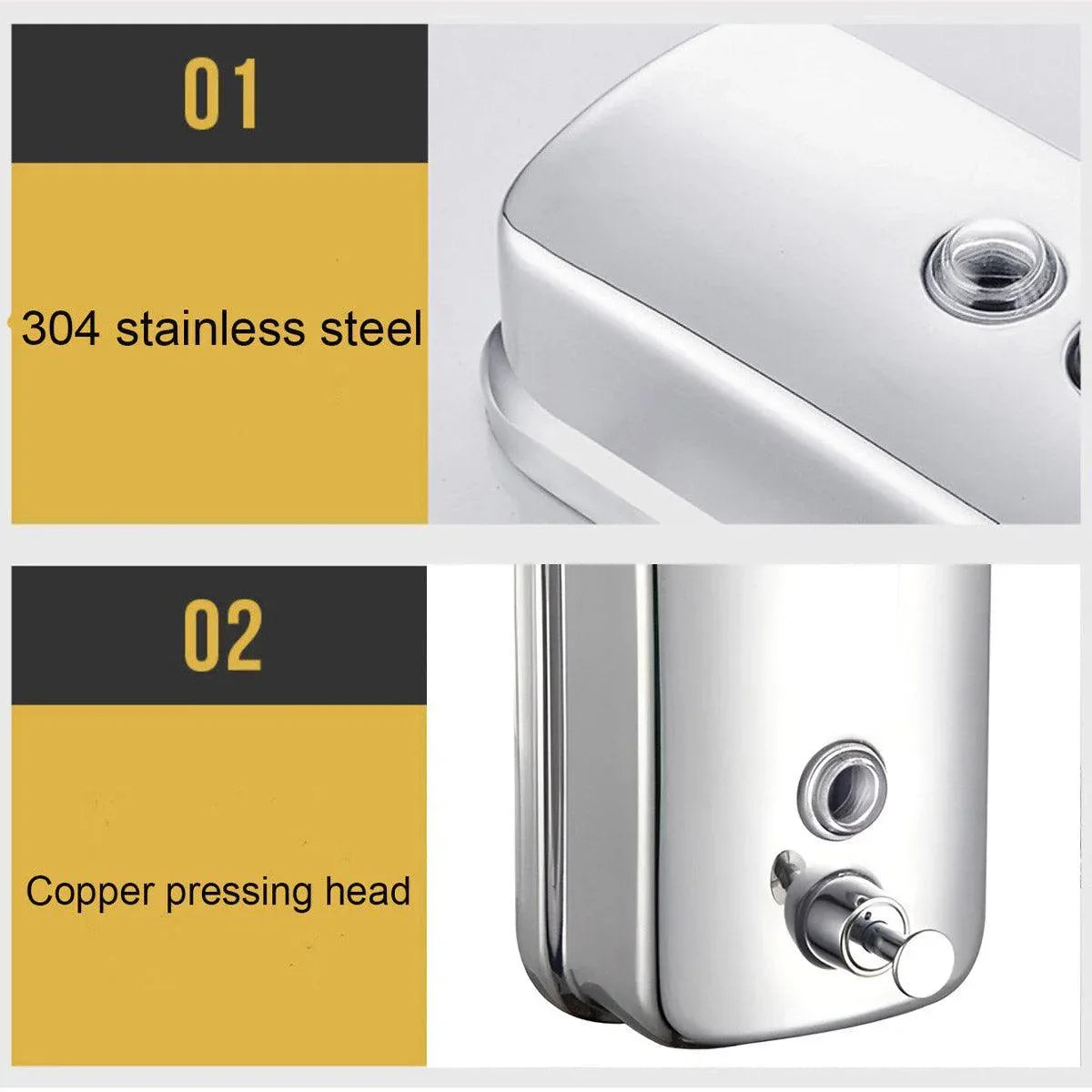 Stainless Steel Wall Mounted Soap Dispenser Hotel Bathroom Sanitizer Bottle - 800ML - Mekamart Australia
