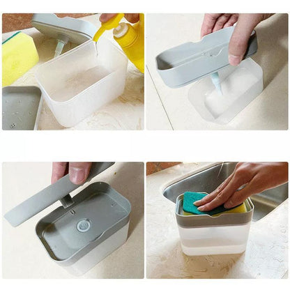 2 In 1 Soap Pump Dispenser Sponge Holder Dish Washing Liquid Container Kitchen - Grey - Mekamart Australia
