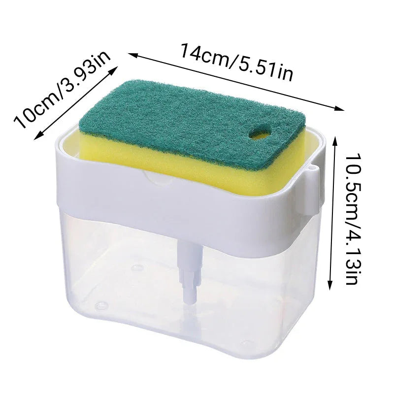 2 In 1 Soap Pump Dispenser Sponge Holder Dish Washing Liquid Container Kitchen - White - Mekamart Australia