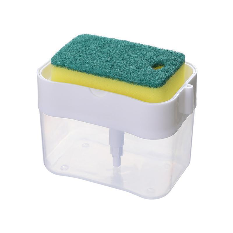 2 In 1 Soap Pump Dispenser Sponge Holder Dish Washing Liquid Container Kitchen - White - Mekamart Australia