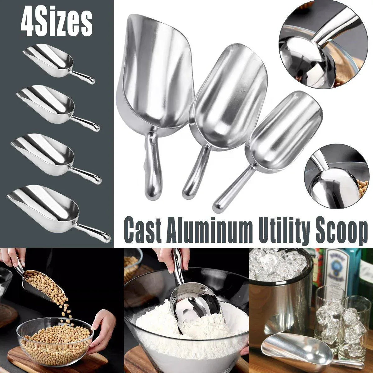 4 Sizes Aluminum Alloy Ice Shovel Flour Rice Scoop Multipurpose Kitchen Tool - M - Mekamart Australia
