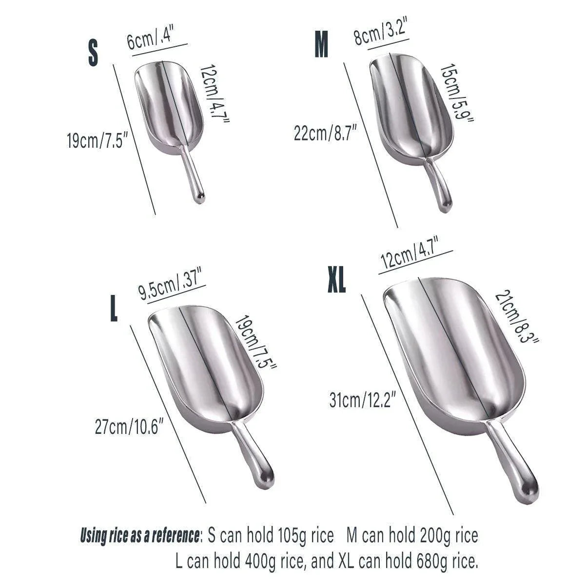 4 Sizes Aluminum Alloy Ice Shovel Flour Rice Scoop Multipurpose Kitchen Tool - M - Mekamart Australia