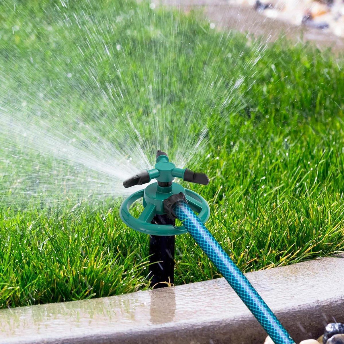 Small Disc Sprinkler 360 Degree Rotating Garden Sprayer Three Prong Spray Water - Green - Mekamart Australia