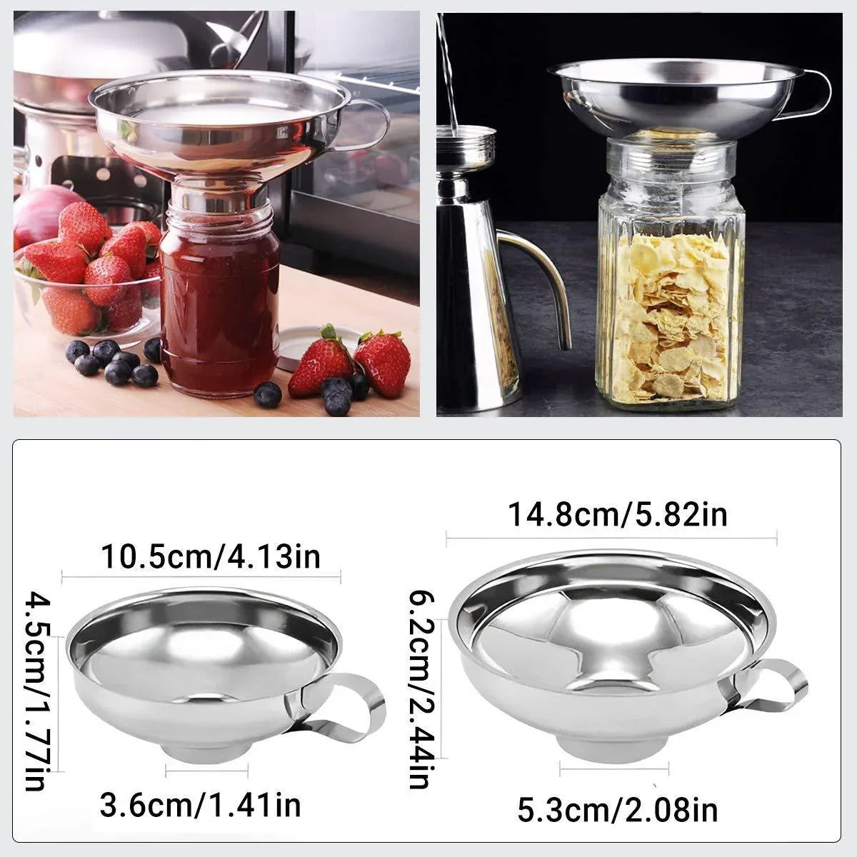 2pcs Stainless Steel Wide Mouth Funnel Large Bore Oil Drain Household Funnel Set - Mekamart Australia