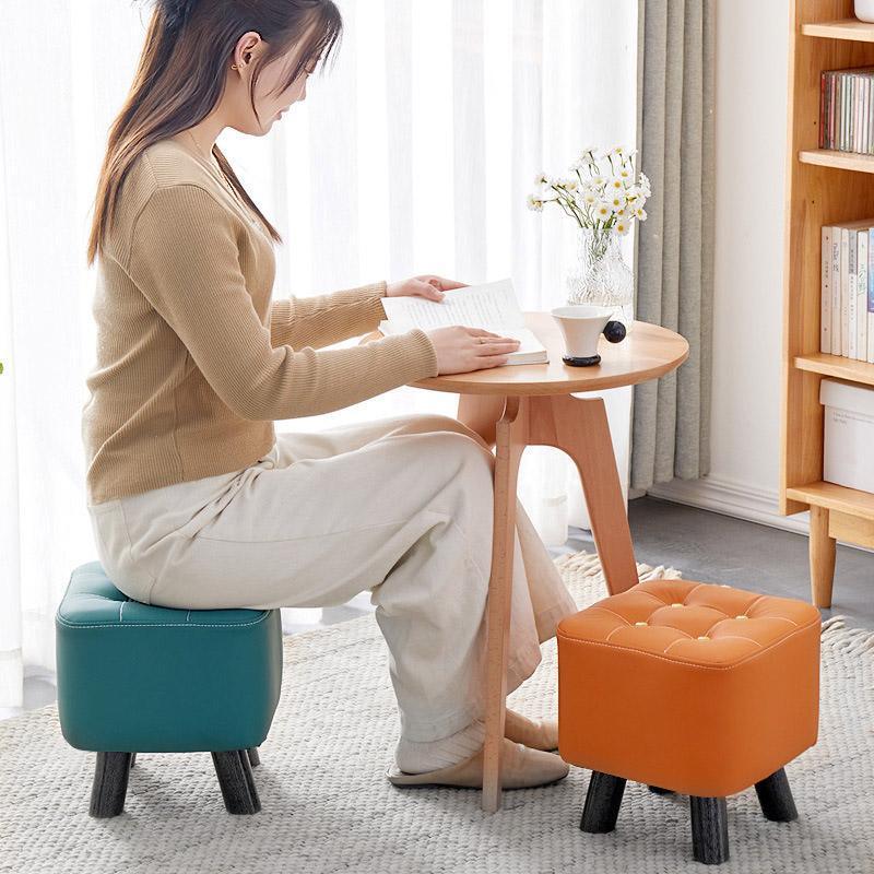 Small Stool Household Sofa Stool Shoes Changing Low Seat for Bedroom and Living - Orange - Mekamart Australia