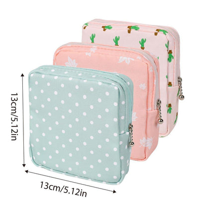 3PCS Cotton Sanitary Napkin Storage Bag Pink Leaves Cactus Dots Portable Pouch - Mekamart Australia