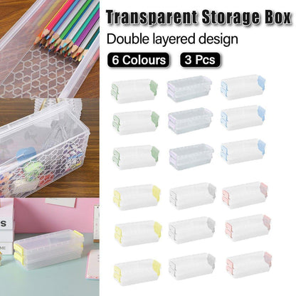 3PCS Clear Plastic Desktop Storage Box 2 Layer Holder DIY Stationery Pencil Case - Grey - Mekamart Australia