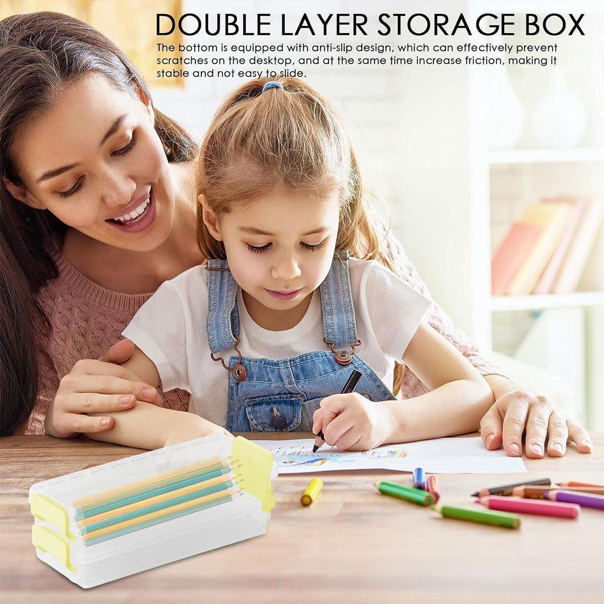 3PCS Clear Plastic Desktop Storage Box 2 Layer Holder DIY Stationery Pencil Case - Grey - Mekamart Australia