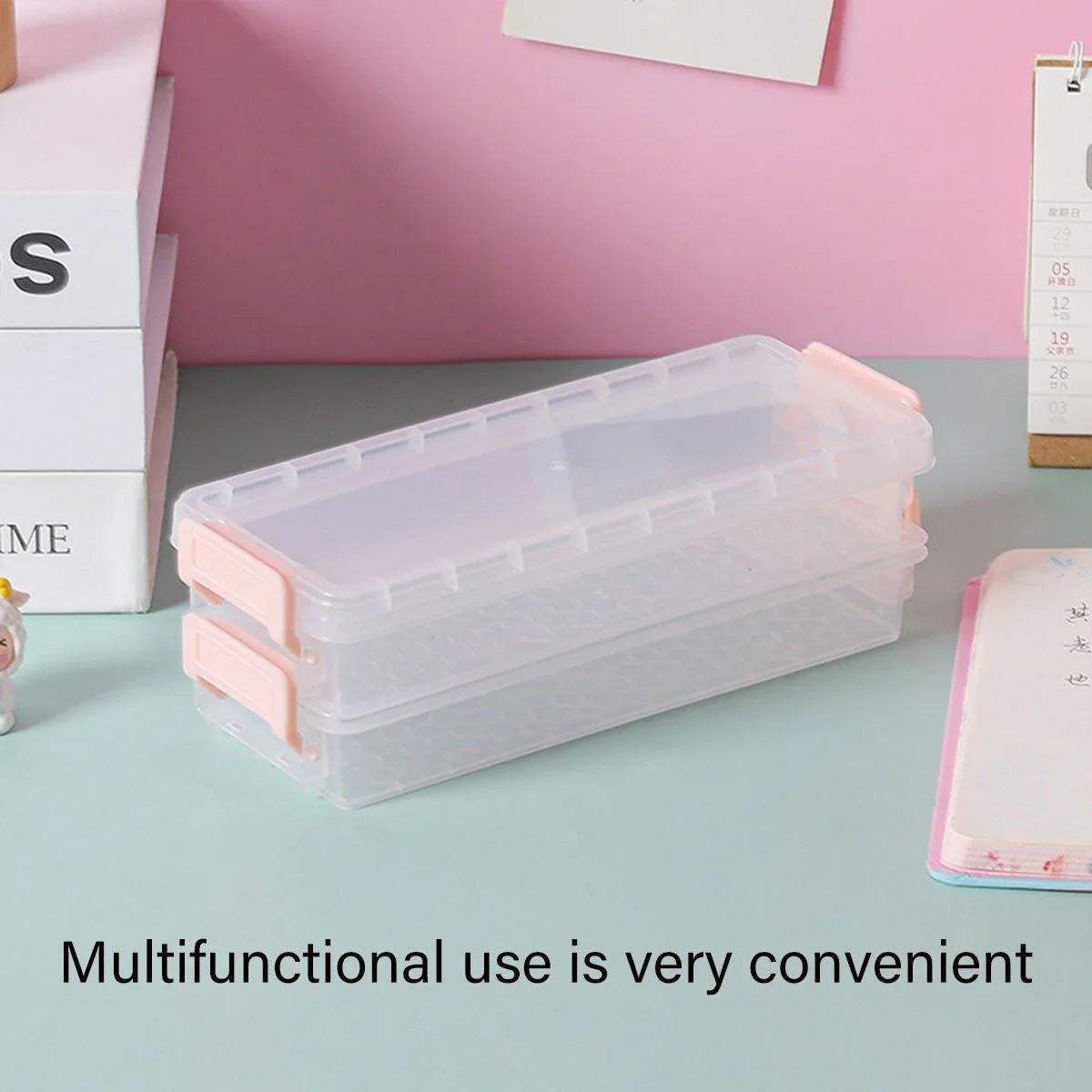 3PCS Clear Plastic Desktop Storage Box 2 Layer Holder DIY Stationery Pencil Case - Grey - Mekamart Australia