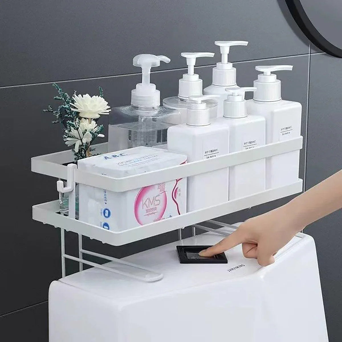Storage Rack 1Tier Space Saver Over The Toilet Steel Bathroom Shelf Organizer - White - Mekamart Australia