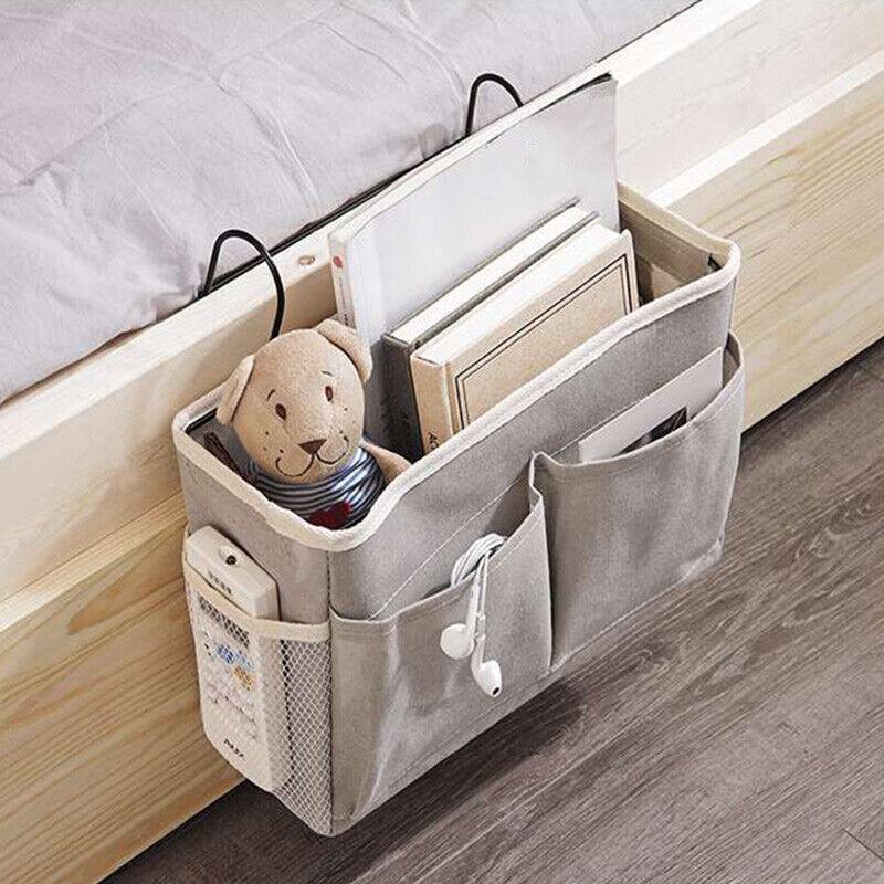 Hanging Bedside Storage Caddy with Pockets for Bunk Bed Dorm Couch Organizing - White - Mekamart Australia