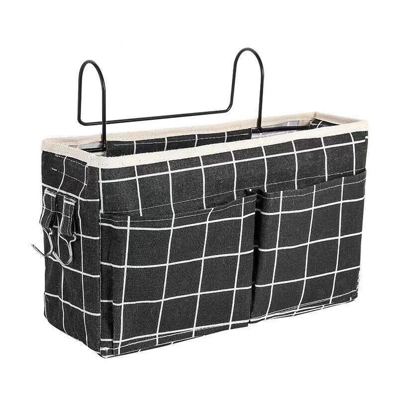 Hanging Bedside Storage Caddy with Pockets for Bunk Bed Dorm Couch Organizing - Black Grid - Mekamart Australia