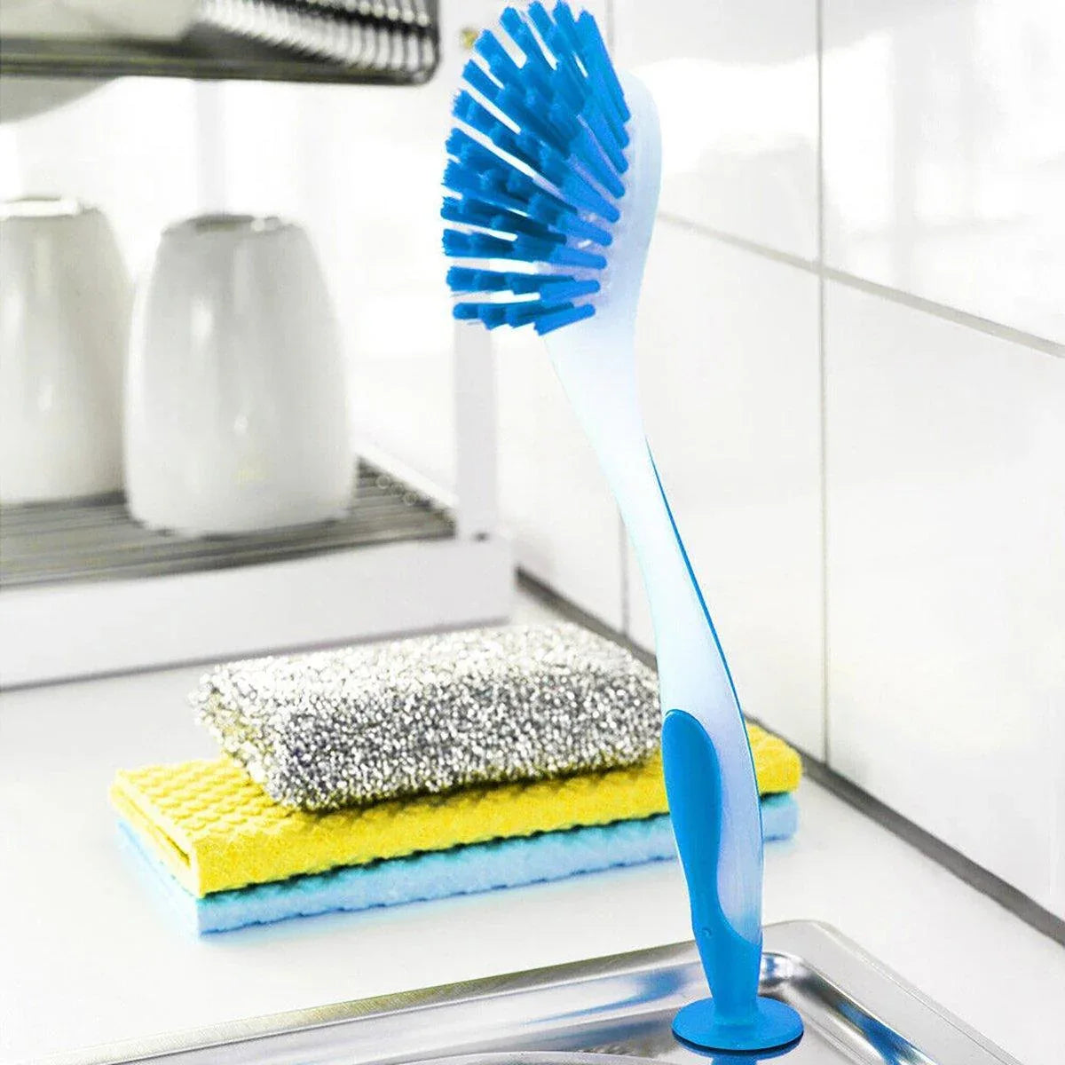 Multi Functional Long Handle Cleaning Brush Vertical Suction Kitchen Brush - Blue - Mekamart Australia