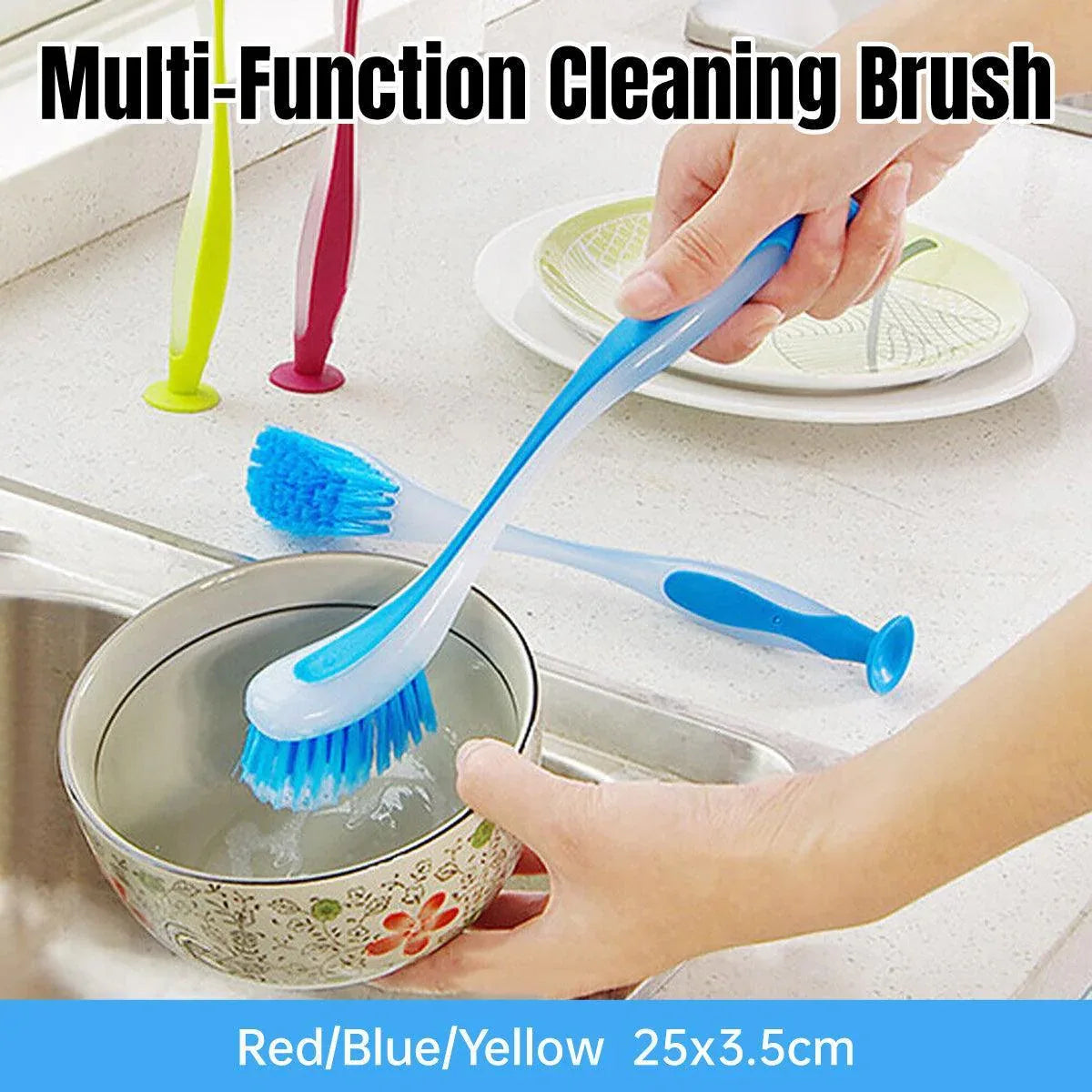Multi Functional Long Handle Cleaning Brush Vertical Suction Kitchen Brush - Yellow - Mekamart Australia