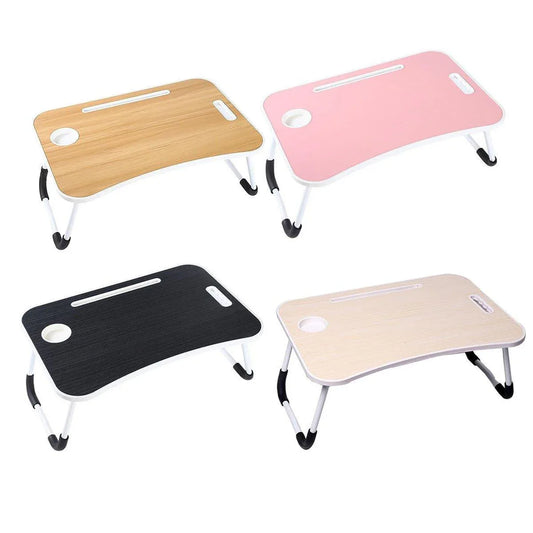 Laptop Bed Table Foldable Lap Standing Desk with Cup Slot for Indoor Picnic Tray - White - Mekamart Australia