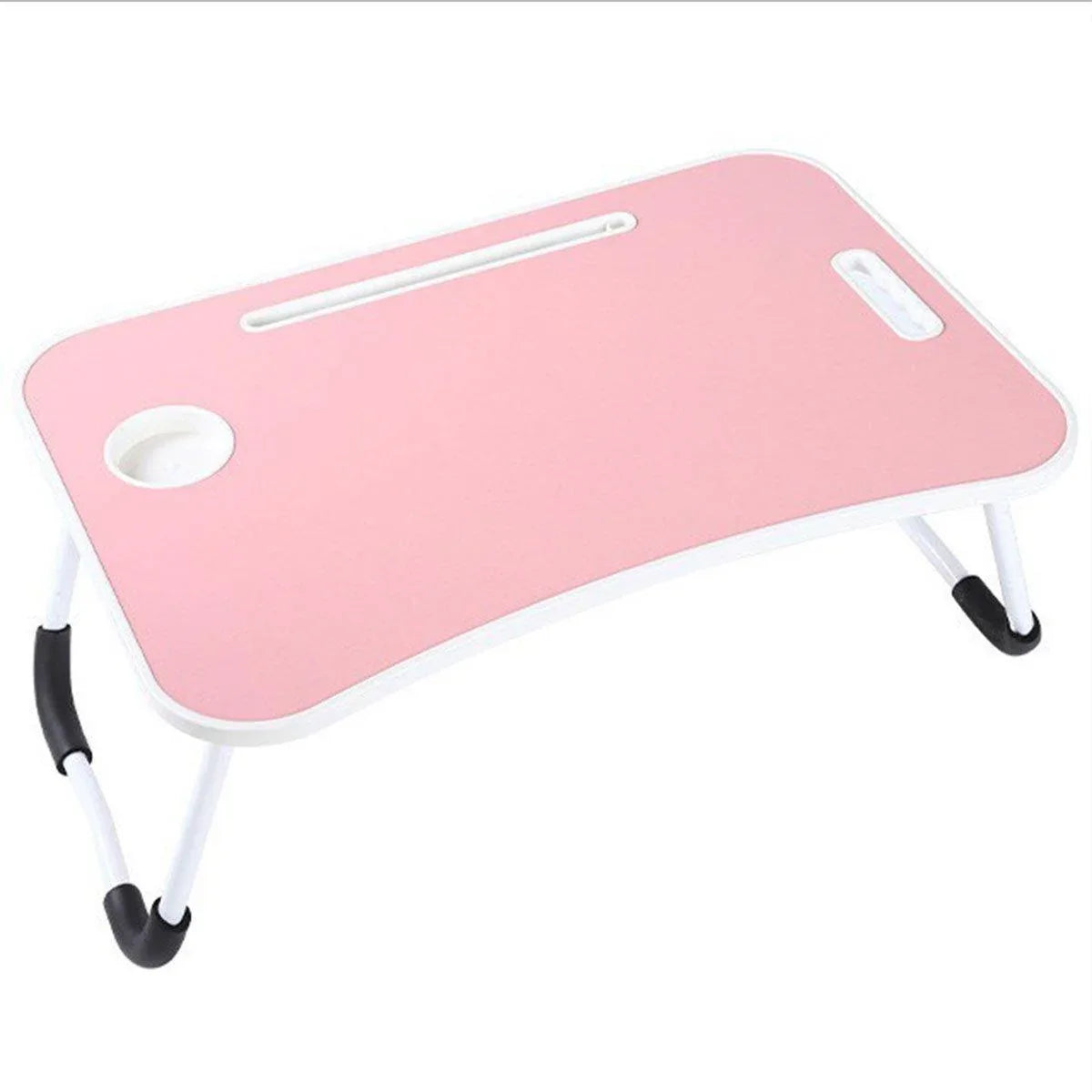 Laptop Bed Table Foldable Lap Standing Desk with Cup Slot for Indoor Picnic Tray - White - Mekamart Australia