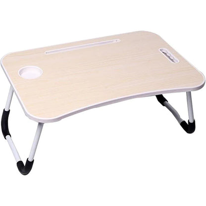 Laptop Bed Table Foldable Lap Standing Desk with Cup Slot for Indoor Picnic Tray - White - Mekamart Australia