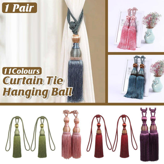 1pair Curtain Tiebacks Hanging Balls Tassel Rope Decorative Curtain Holders - Grey - Mekamart Australia