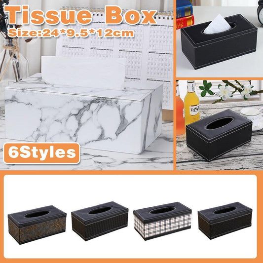 High-End PU Leather Tissue Box Holder for Hotel Home Office Decor Elegant Design - Black Woven Pattern - Mekamart Australia