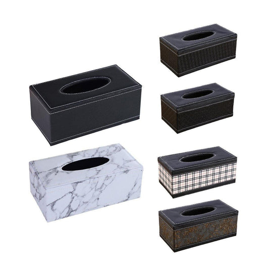 High-End PU Leather Tissue Box Holder for Hotel Home Office Decor Elegant Design - Black Woven Pattern - Mekamart Australia