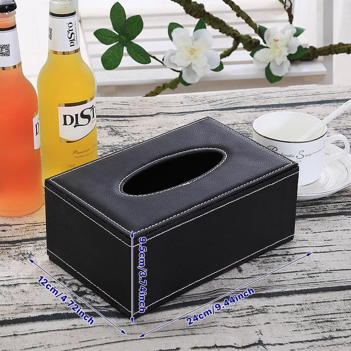 High-End PU Leather Tissue Box Holder for Hotel Home Office Decor Elegant Design - Black Woven Pattern - Mekamart Australia