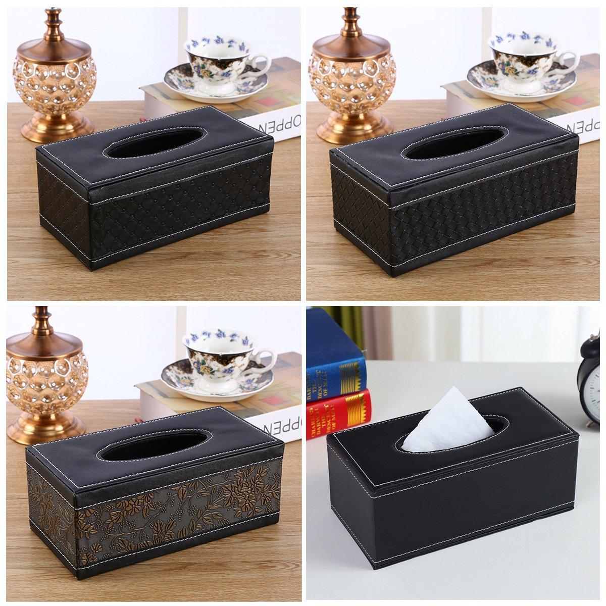 High-End PU Leather Tissue Box Holder for Hotel Home Office Decor Elegant Design - Black Woven Pattern - Mekamart Australia