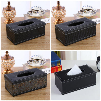 High-End PU Leather Tissue Box Holder for Hotel Home Office Decor Elegant Design - Black Woven Pattern - Mekamart Australia