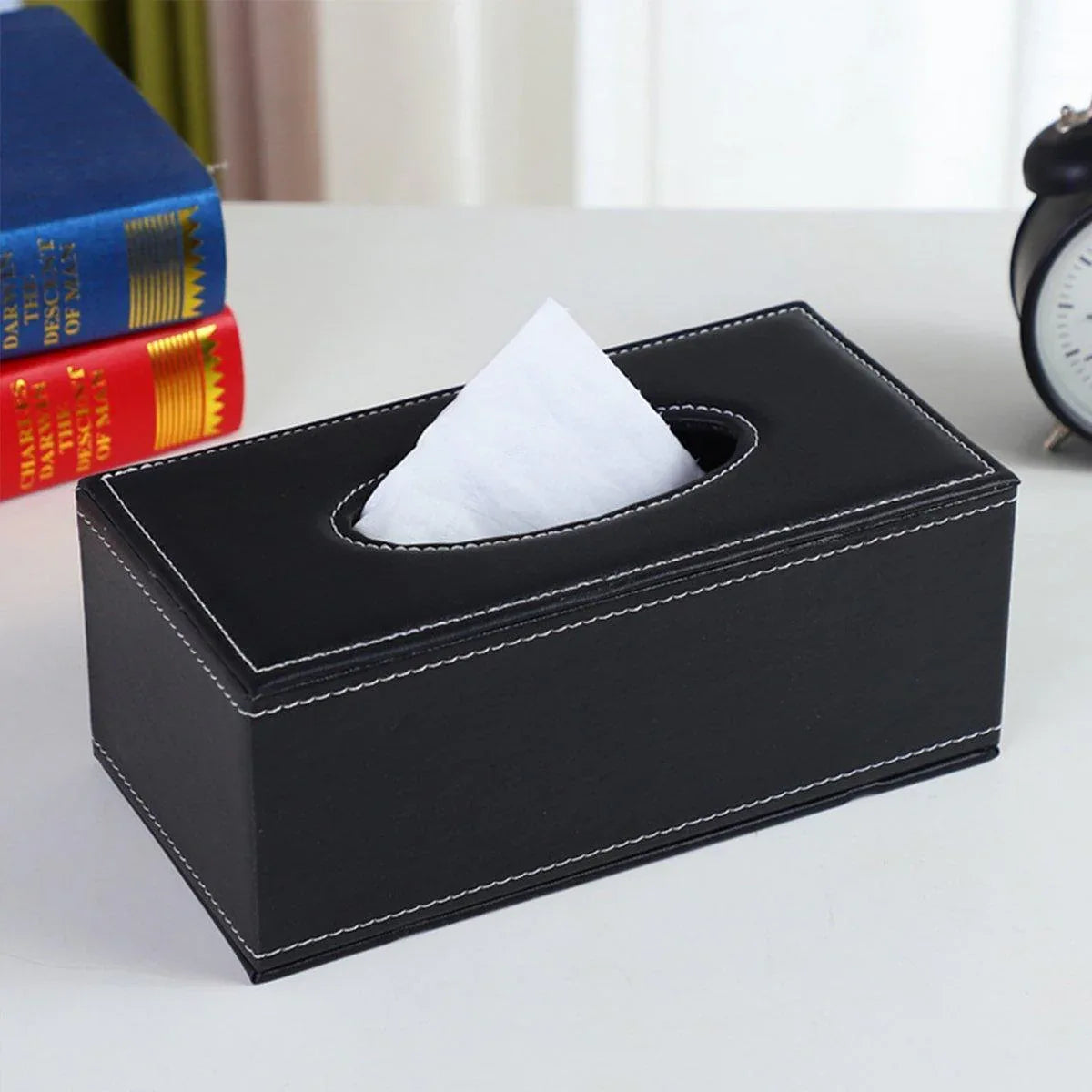 High-End PU Leather Tissue Box Holder for Hotel Home Office Decor Elegant Design - Black Woven Pattern - Mekamart Australia