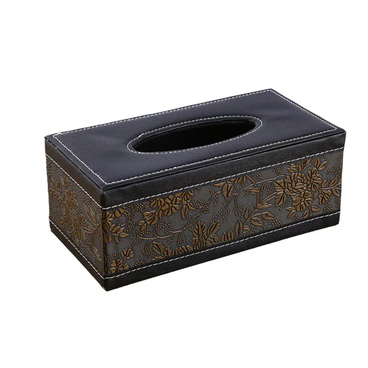 High-End PU Leather Tissue Box Holder for Hotel Home Office Decor Elegant Design - Black Woven Pattern - Mekamart Australia
