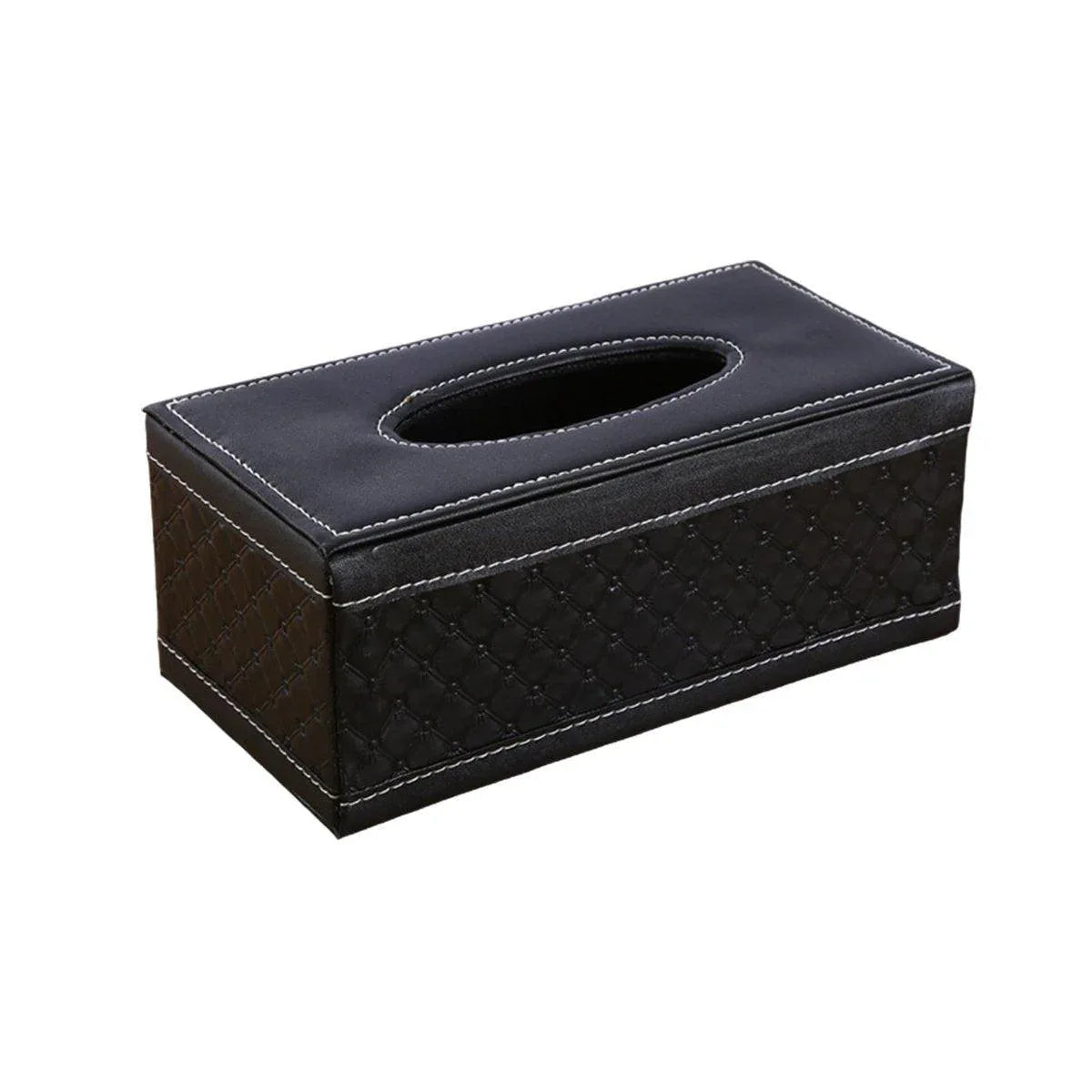 High-End PU Leather Tissue Box Holder for Hotel Home Office Decor Elegant Design - Black Woven Pattern - Mekamart Australia