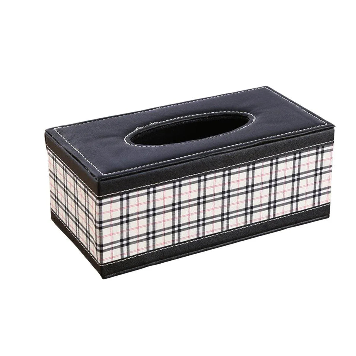 High-End PU Leather Tissue Box Holder for Hotel Home Office Decor Elegant Design - Black Woven Pattern - Mekamart Australia